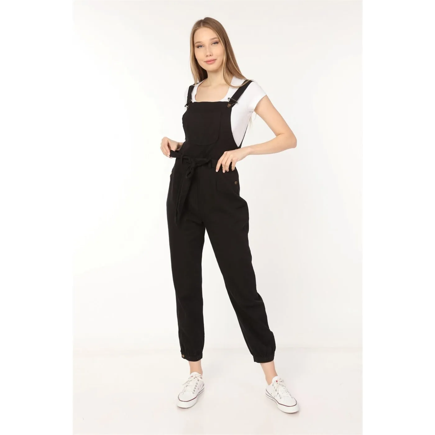 Black Denim Dungaree Jumpsuit