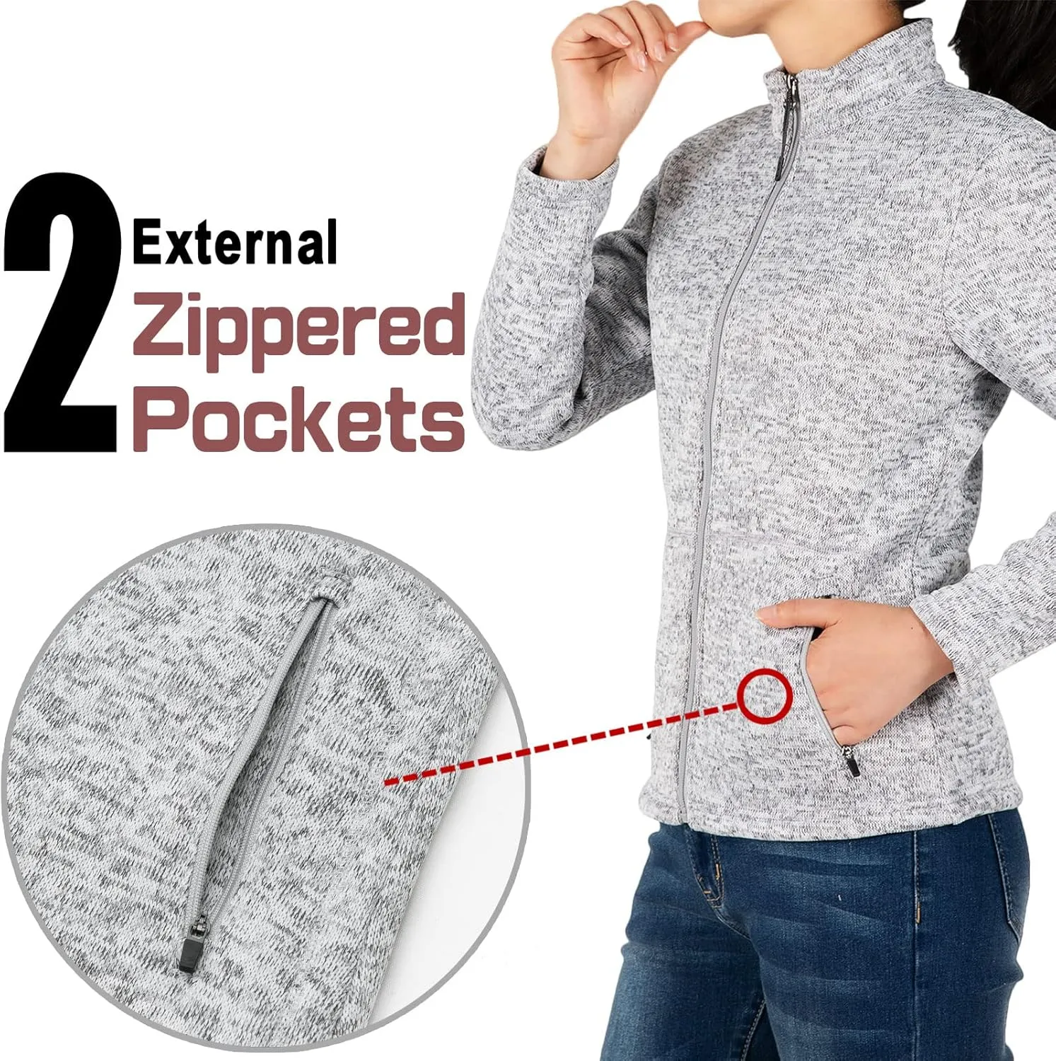 Bonnorth Women's Full Zip Sweater Fleece Jacket,Sherpa Lined Windproof Jacket with Zip Pocket