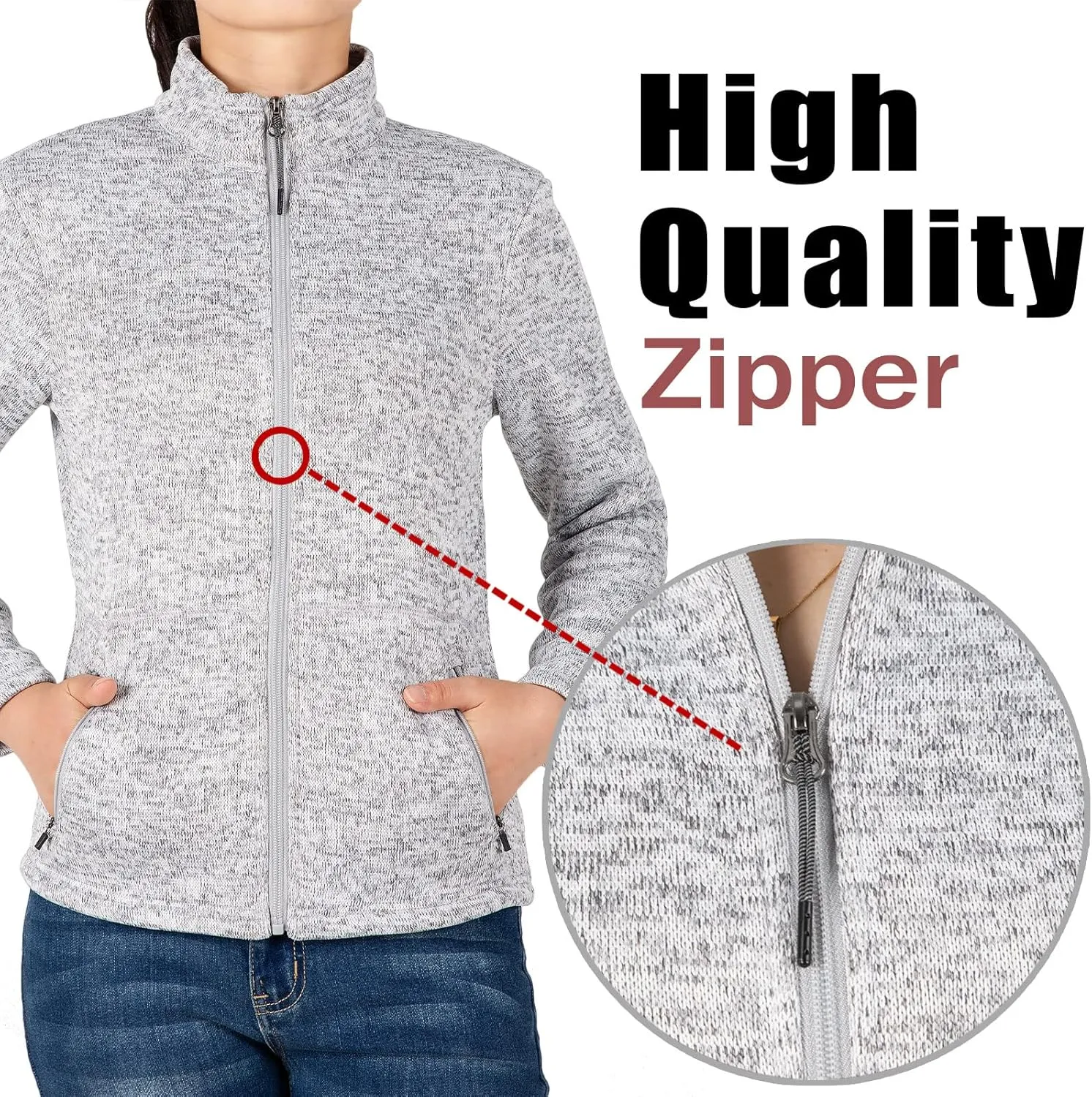 Bonnorth Women's Full Zip Sweater Fleece Jacket,Sherpa Lined Windproof Jacket with Zip Pocket