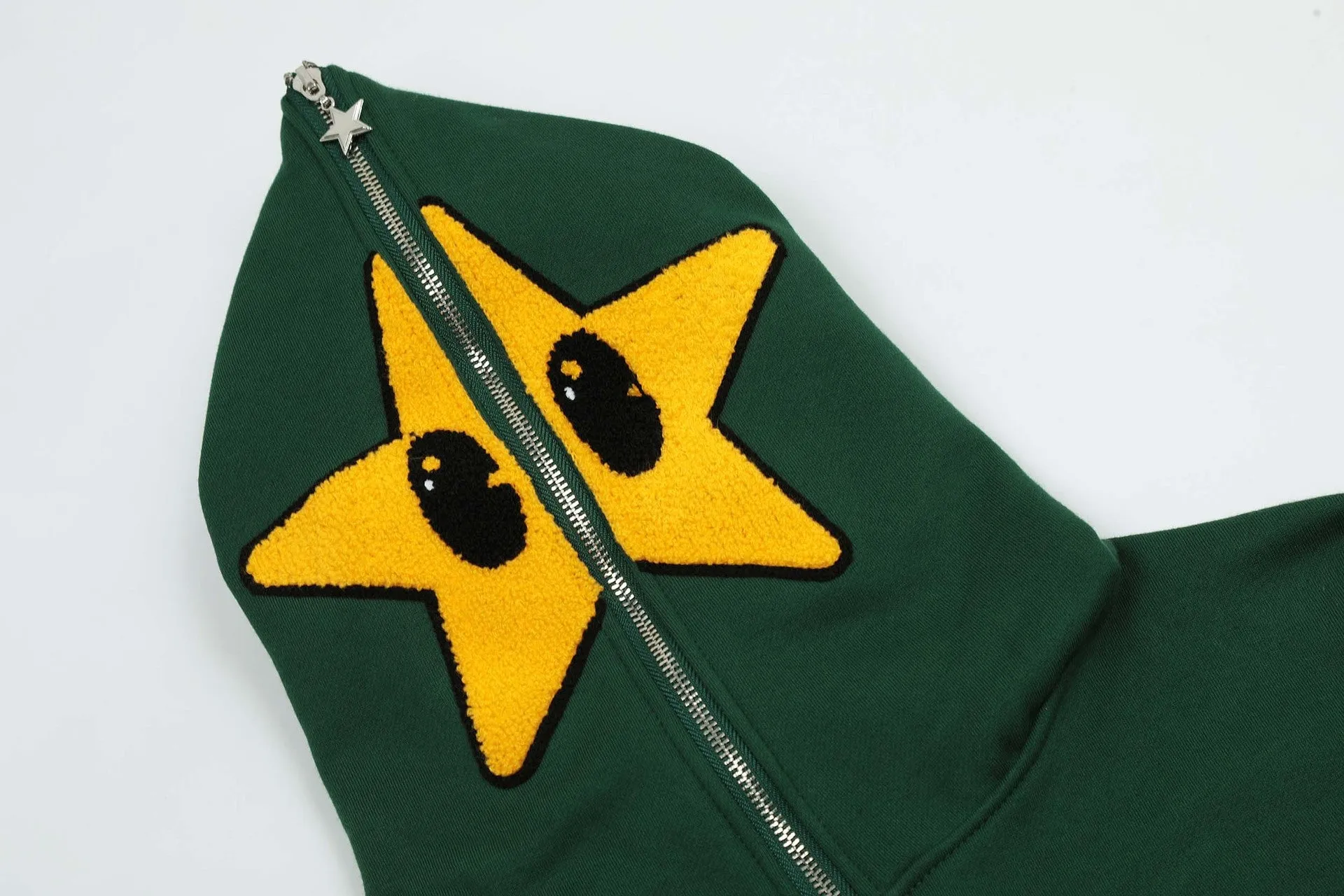 Cartoon Star Embroidery Plush Hoodie - High Street Hip-Hop Style