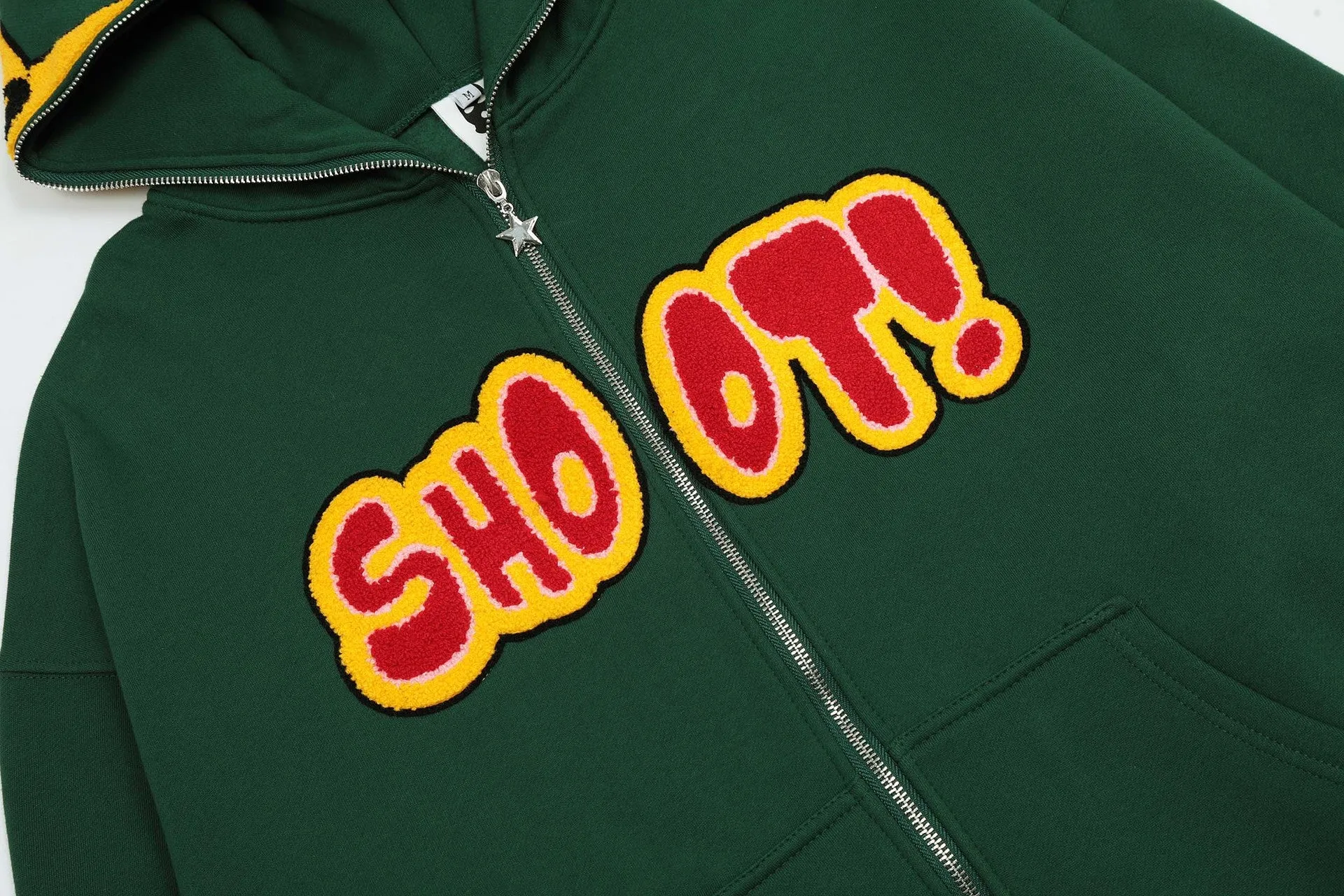 Cartoon Star Embroidery Plush Hoodie - High Street Hip-Hop Style