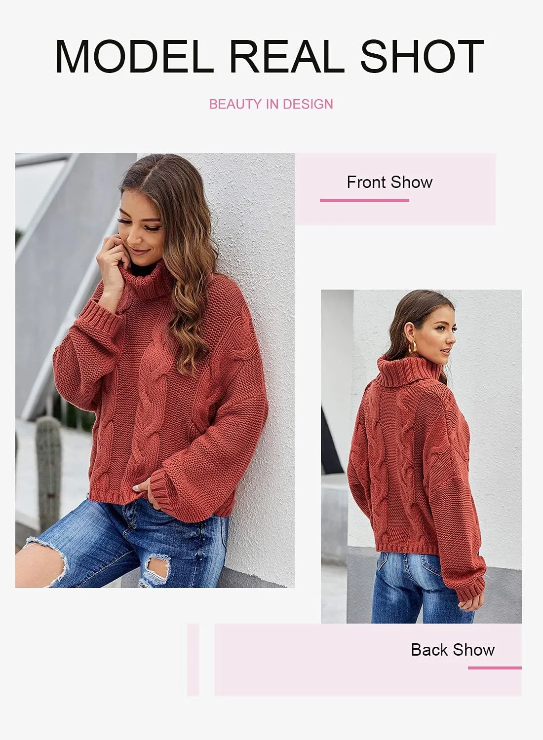 Dokotoo Womens 2024 Winter Fall Solid Turtleneck High Neck Balloon Long Sleeve Sweaters Pullover Outerwear