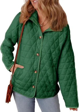 EVALESS Women's Lightweight Diamond Quilted Jacket Casual Winter Open Front Button Down Puffer Coat Outwear Cardigan