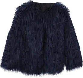 Girls Faux-Fur Jacket Winter Shaggy Dress Coats Thick Warm Fashion Purple Cool Clothes Costume Kids 3-10 Years