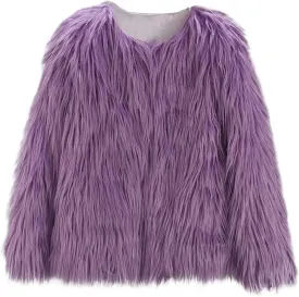 Girls Faux-Fur Jacket Winter Shaggy Dress Coats Thick Warm Fashion Purple Cool Clothes Costume Kids 3-10 Years