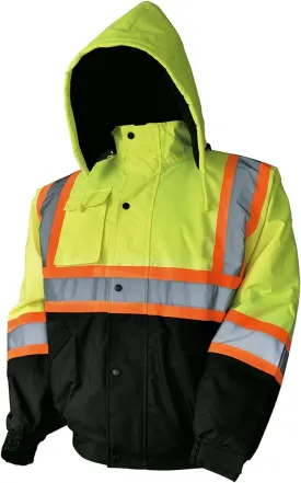 LM High Visibility Class III Reflective Waterproof Bomber Jacket W/Removable Hood