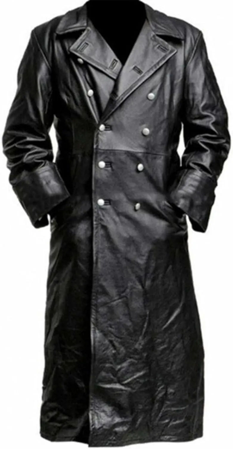 Maiyifu-GJ Men's Leather Trench Coat Full Length Vintage Faux Leather Jackets Overcoat Fashion Motorcycle Long Jacket