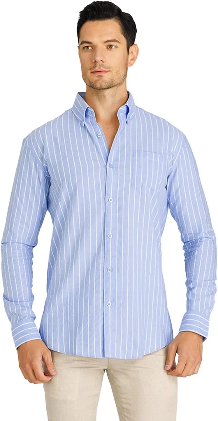 Men's 100% Cotton Oxford Dress Shirt Long Sleeve Rerular Fit Button-Down Business Casual Shirt