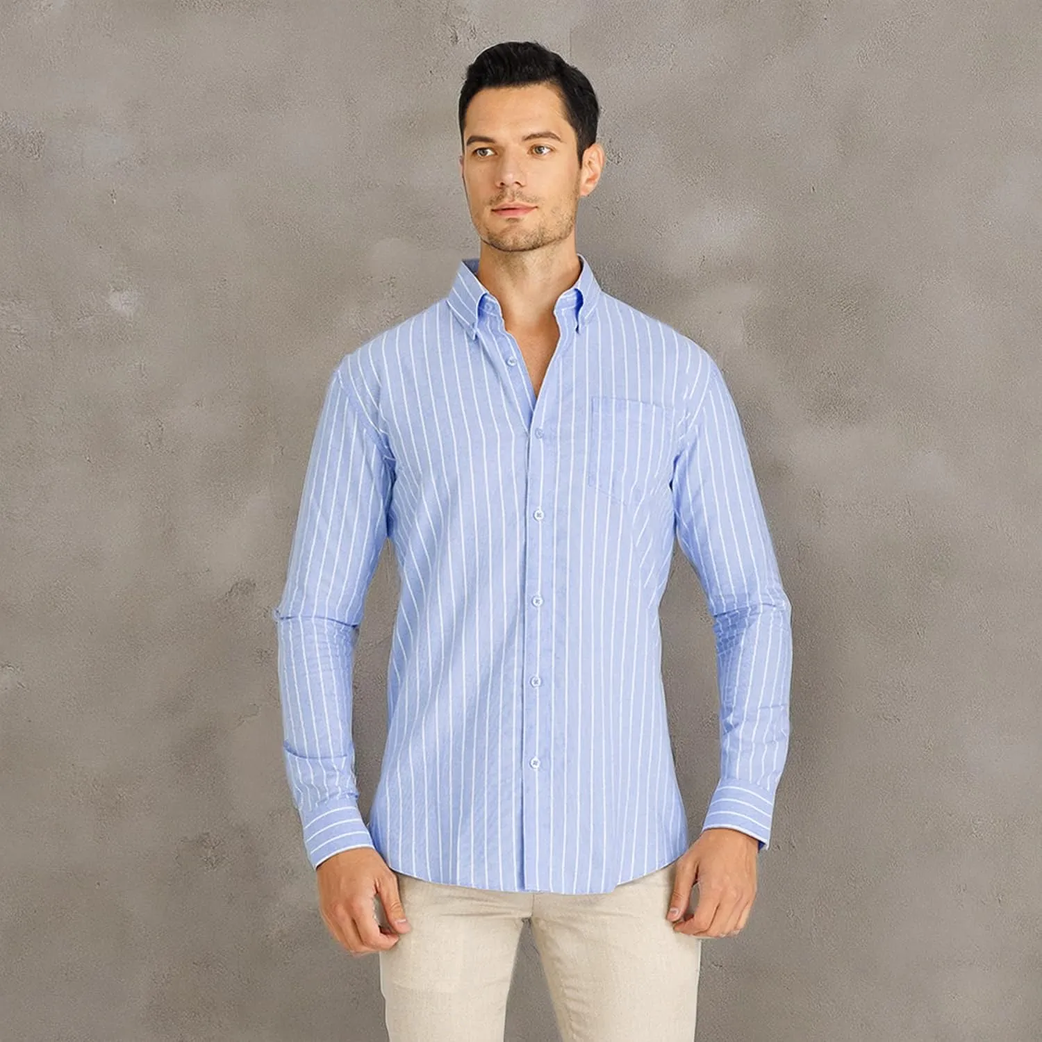 Men's 100% Cotton Oxford Dress Shirt Long Sleeve Rerular Fit Button-Down Business Casual Shirt