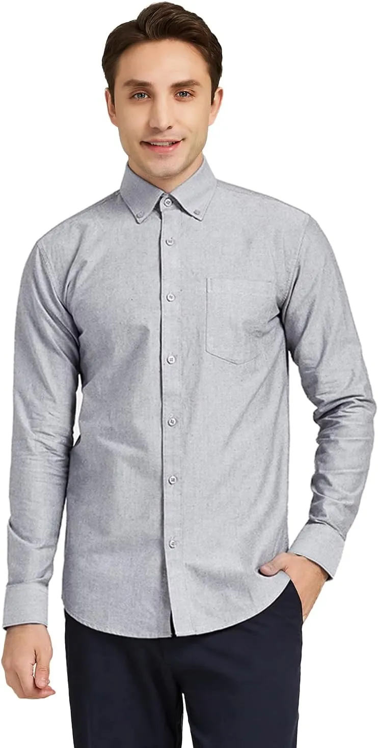 Men's 100% Cotton Oxford Dress Shirt Long Sleeve Rerular Fit Button-Down Business Casual Shirt