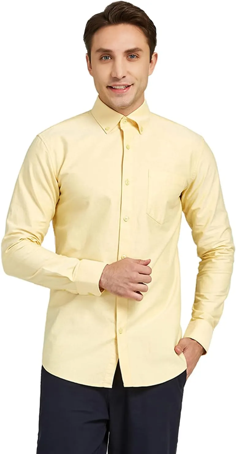 Men's 100% Cotton Oxford Dress Shirt Long Sleeve Rerular Fit Button-Down Business Casual Shirt