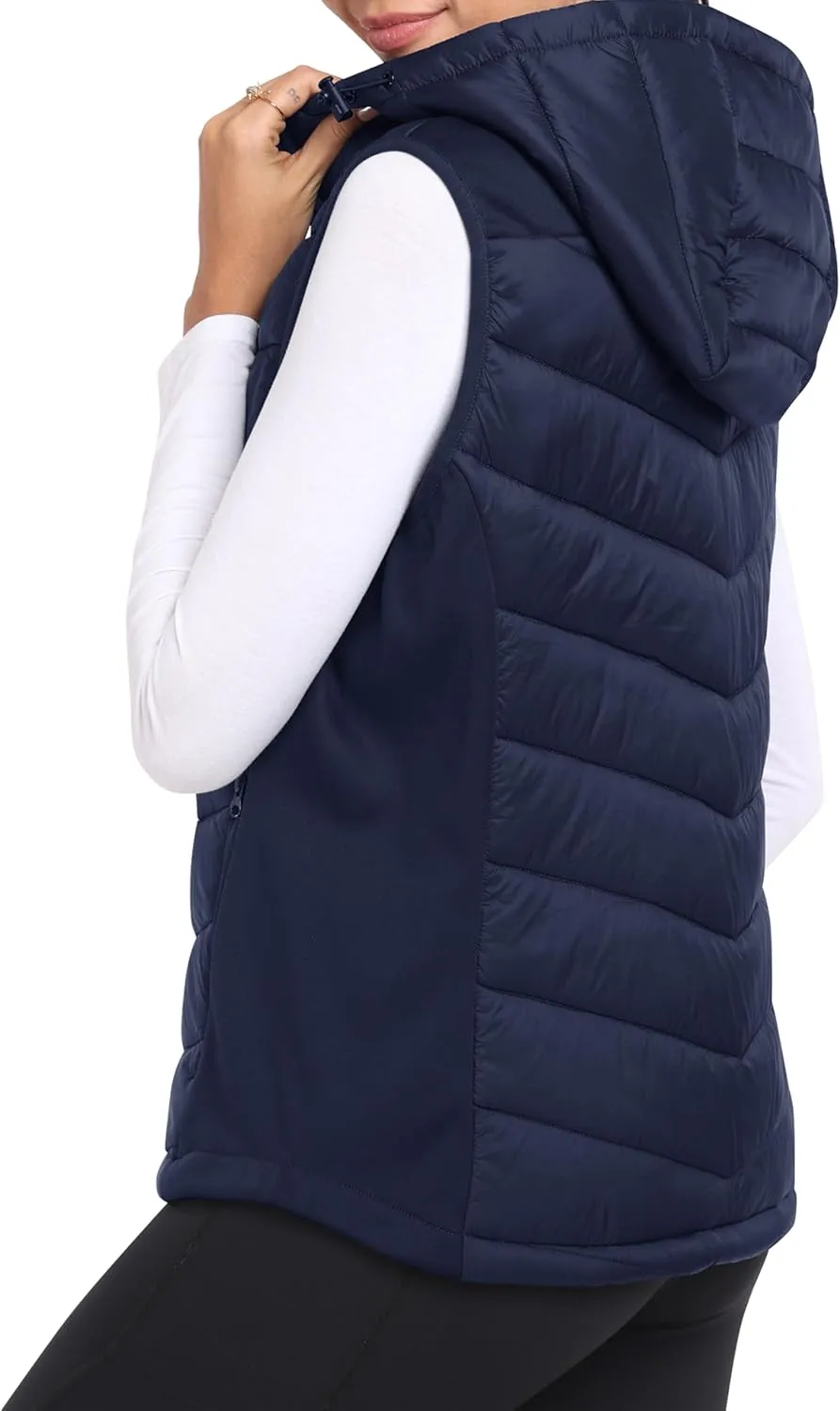 MoFiz Women's Puffer Vest Lightweight Hooded Warm Fleece Lined Hybrid Softshell Hiking Winter Sleeveless Zip Vest