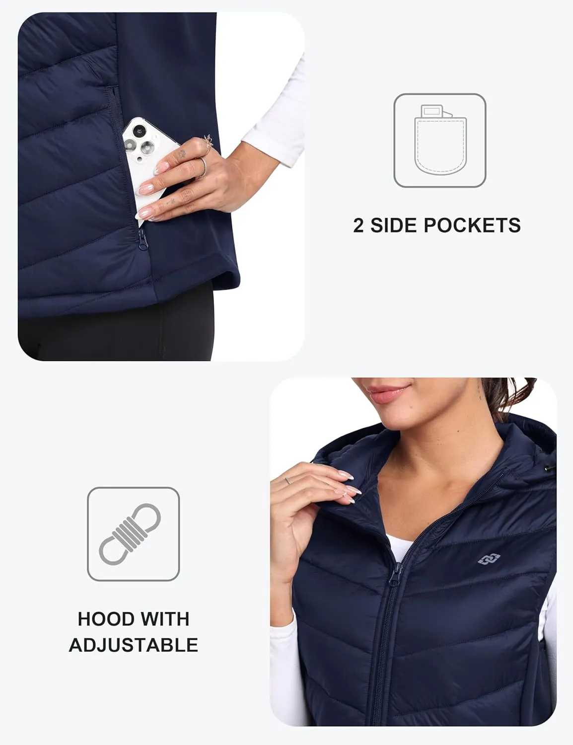 MoFiz Women's Puffer Vest Lightweight Hooded Warm Fleece Lined Hybrid Softshell Hiking Winter Sleeveless Zip Vest