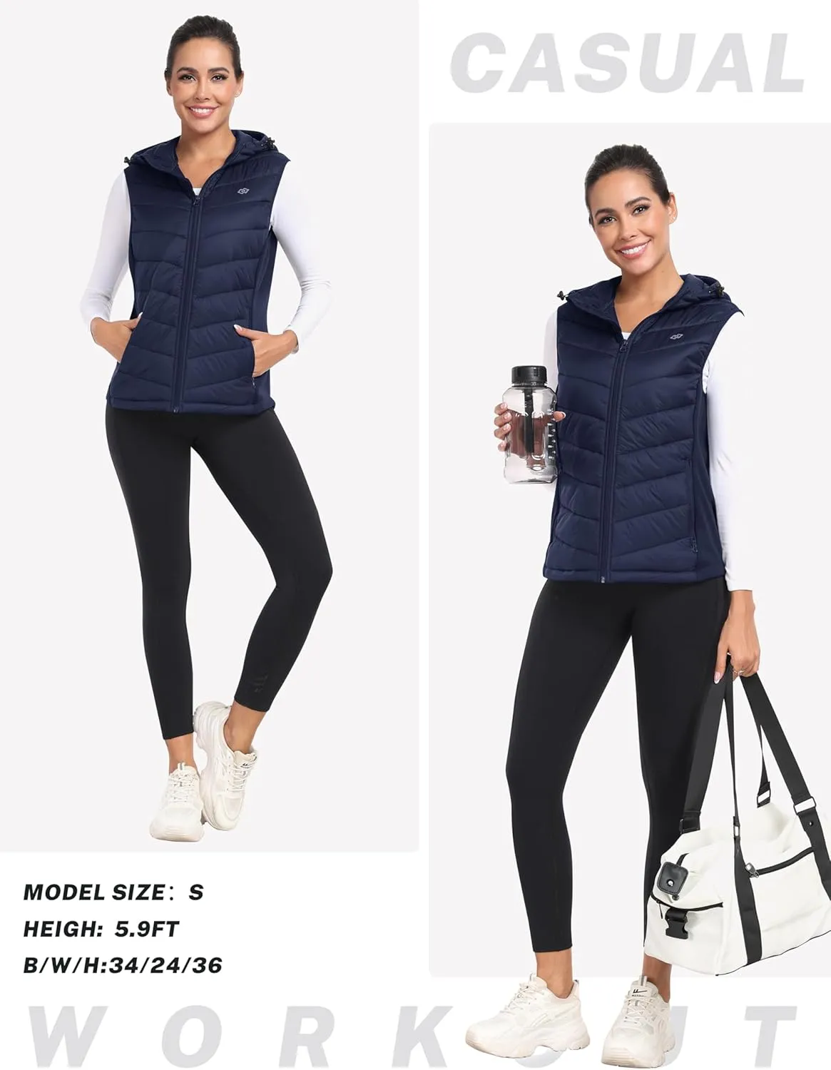 MoFiz Women's Puffer Vest Lightweight Hooded Warm Fleece Lined Hybrid Softshell Hiking Winter Sleeveless Zip Vest