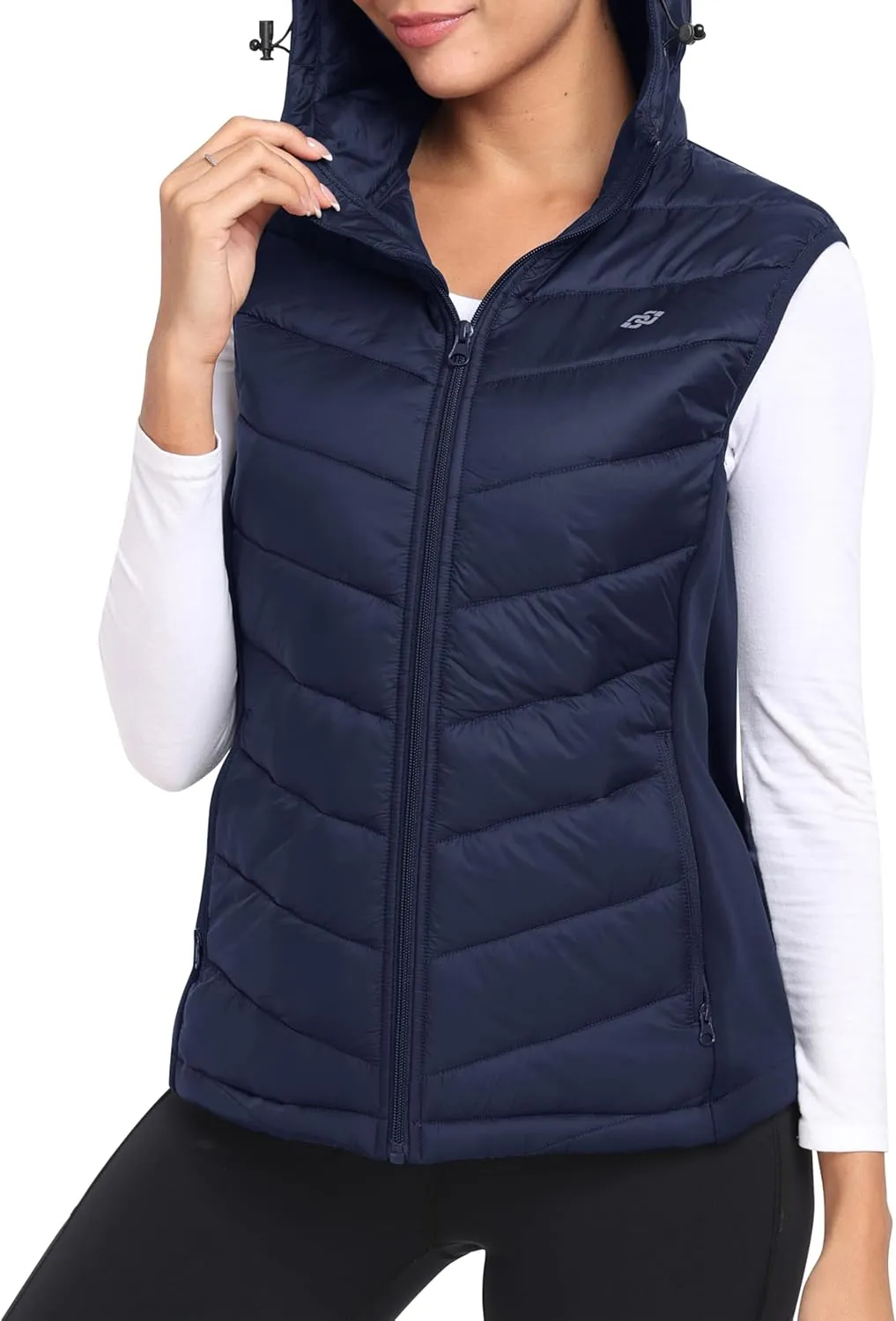 MoFiz Women's Puffer Vest Lightweight Hooded Warm Fleece Lined Hybrid Softshell Hiking Winter Sleeveless Zip Vest