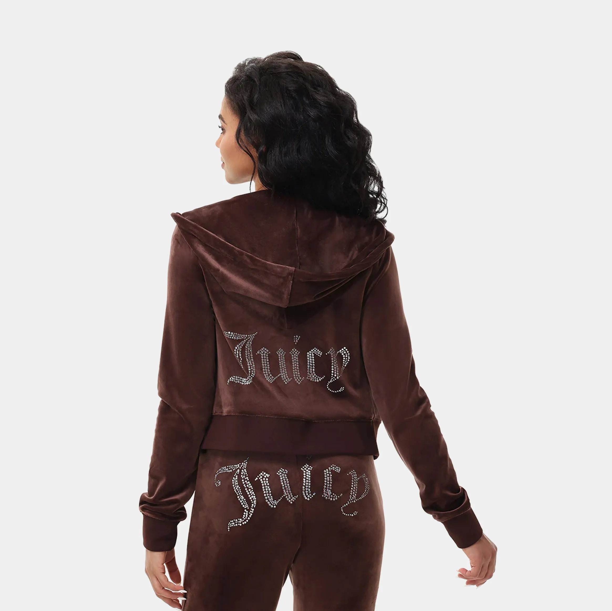 OG Bling Velour Womens Hoodie (Dark Brown)
