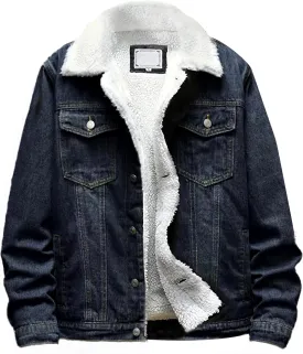 Omoone Men's Lapel Sherpa Fleece Lined Thicken Denim Jean Trucker Jacket Coats