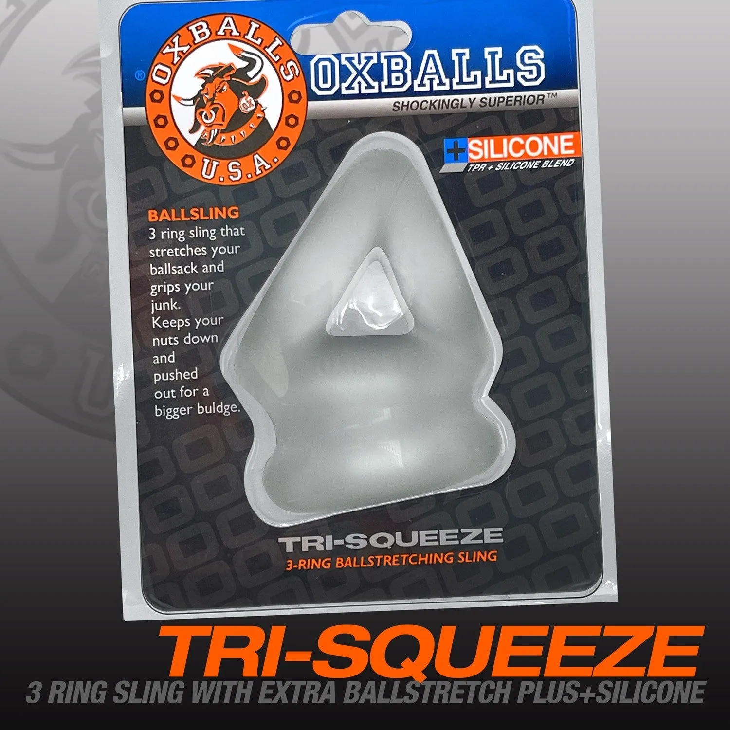 Oxballs Tri Squeeze Silicone Blend 3 Ring Ballstretching Sling - Clear
