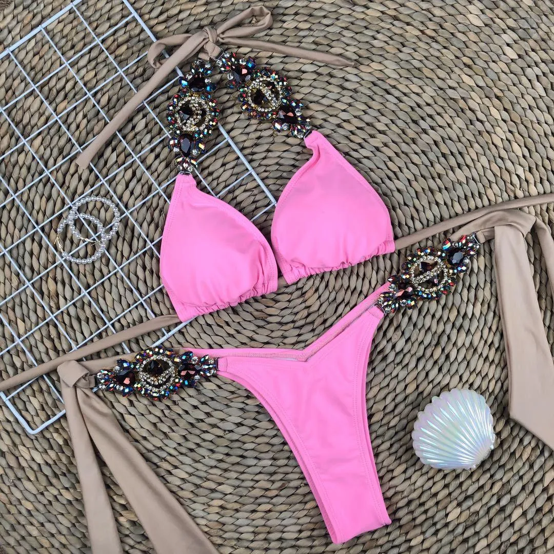 Rhinestone Strap Bikini Set