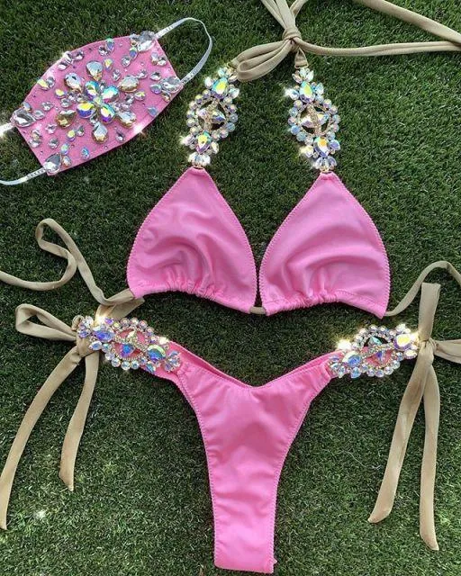 Rhinestone Strap Bikini Set