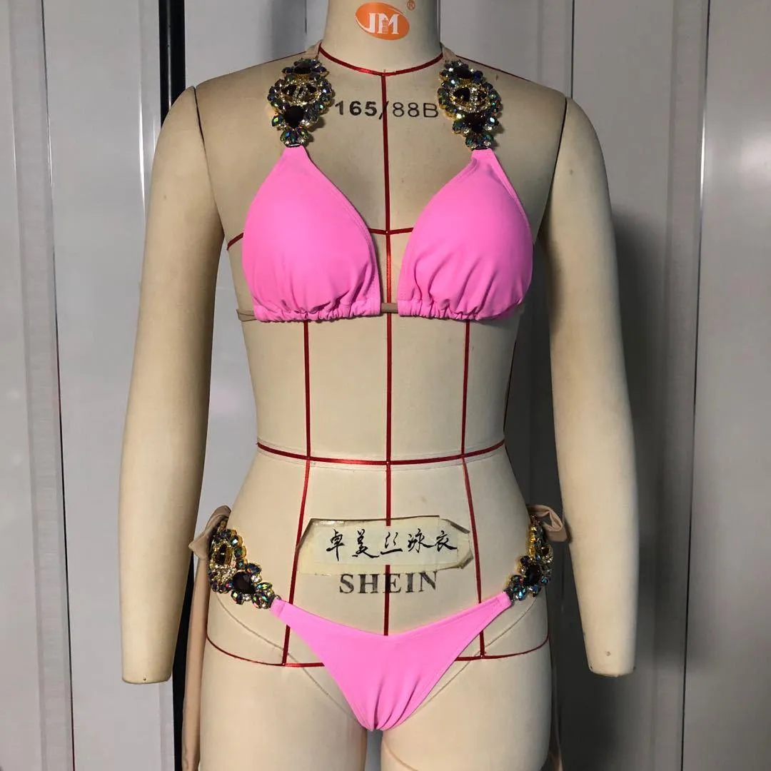Rhinestone Strap Bikini Set