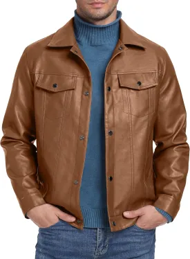 Sailwind Men's Leather Jacket Lapel Collar Motorcycle Coat Snap Button Faux Leather Bomber Jackets