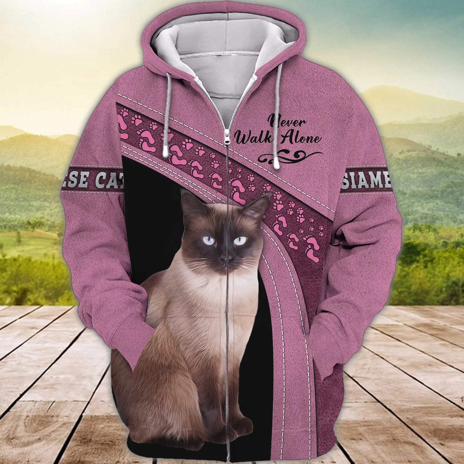 Siamese Cat Love Never Walk Alone 3D Full Print Sweatshirt, Christmas Gift for Loss of Cat