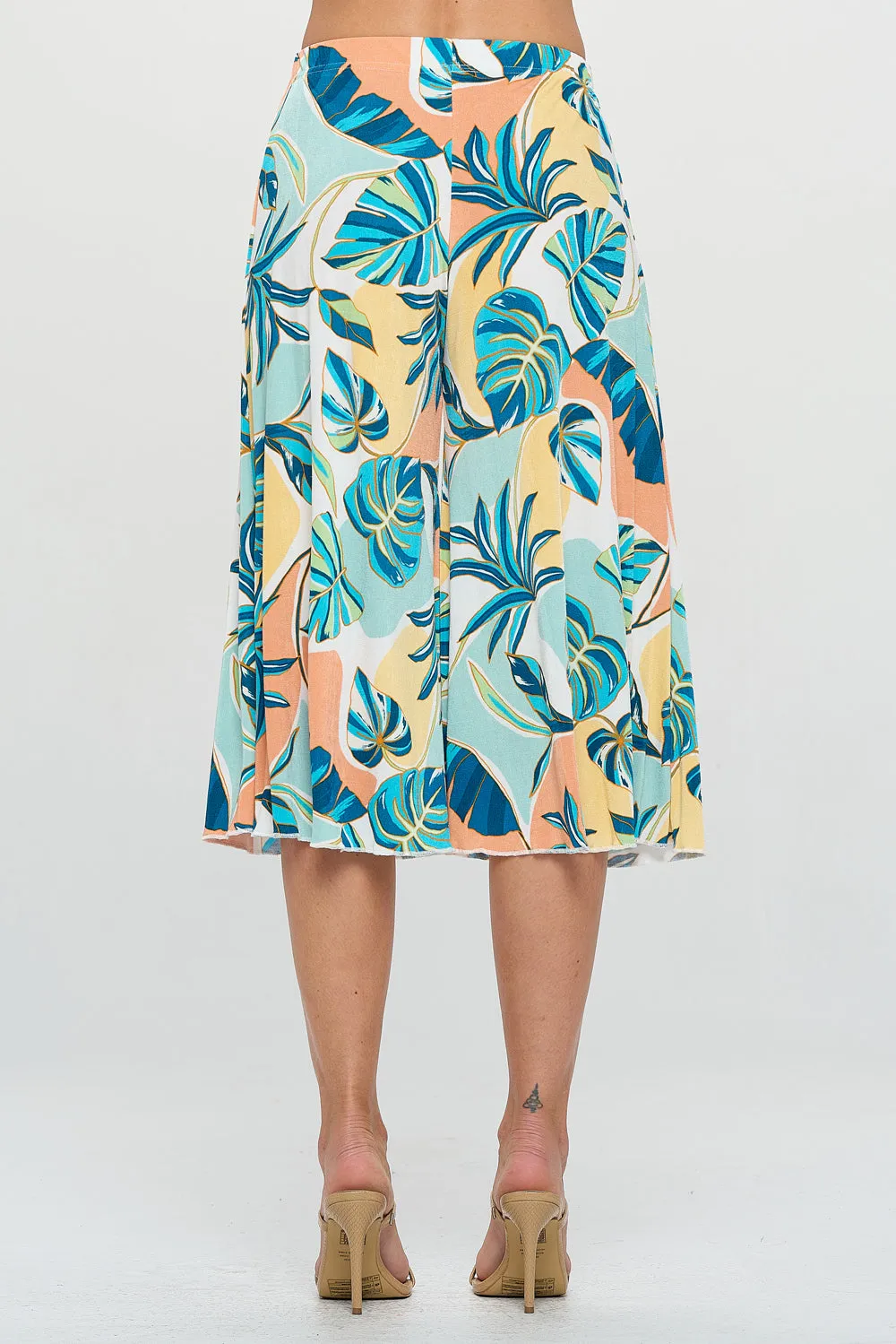 Stretchy Pastel Tropical Print Gaucho Pants-5013BN-ARP1-W390