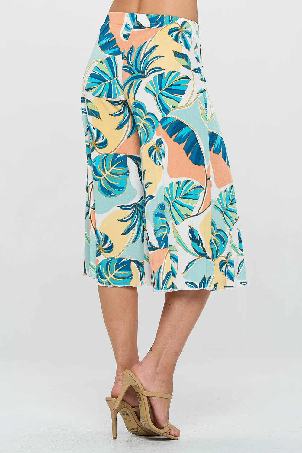 Stretchy Pastel Tropical Print Gaucho Pants-5013BN-ARP1-W390