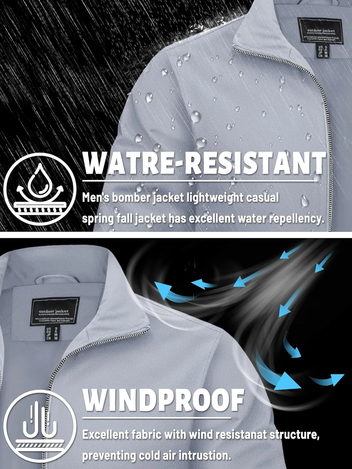 TACVASEN Men's Bomber Jacket Lightweight Casual Windproof Running Spring Windbreaker Sportswear Outerwear