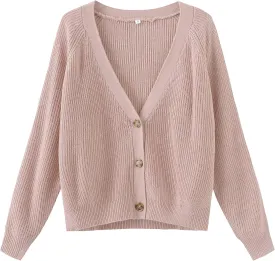 TASAMO Women's Long Sleeve Knit Sweater Open Front Cardigan Button Loose Outerwear