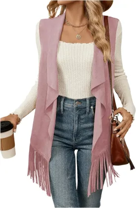 Verdusa Women's Fringe Vest 70s Hippie Sleeveless Western Faux Suede Cardigan Outerwear