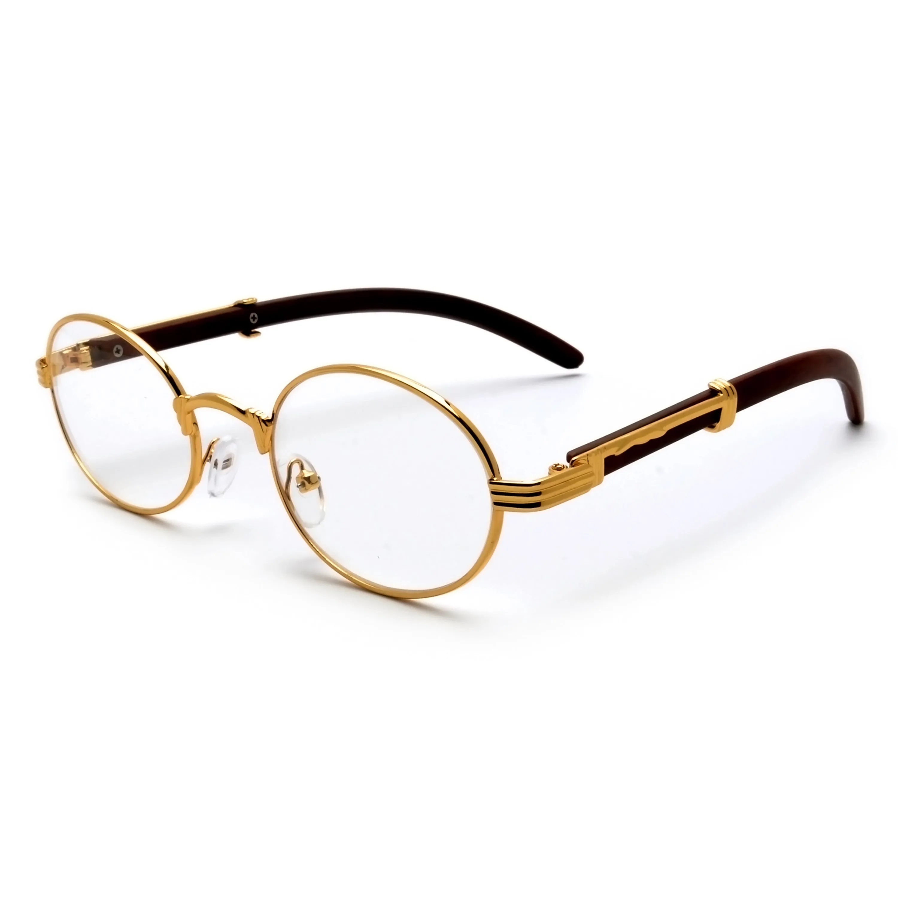 Vintage High Fashion Wood Temple Clear Oval Eyewear