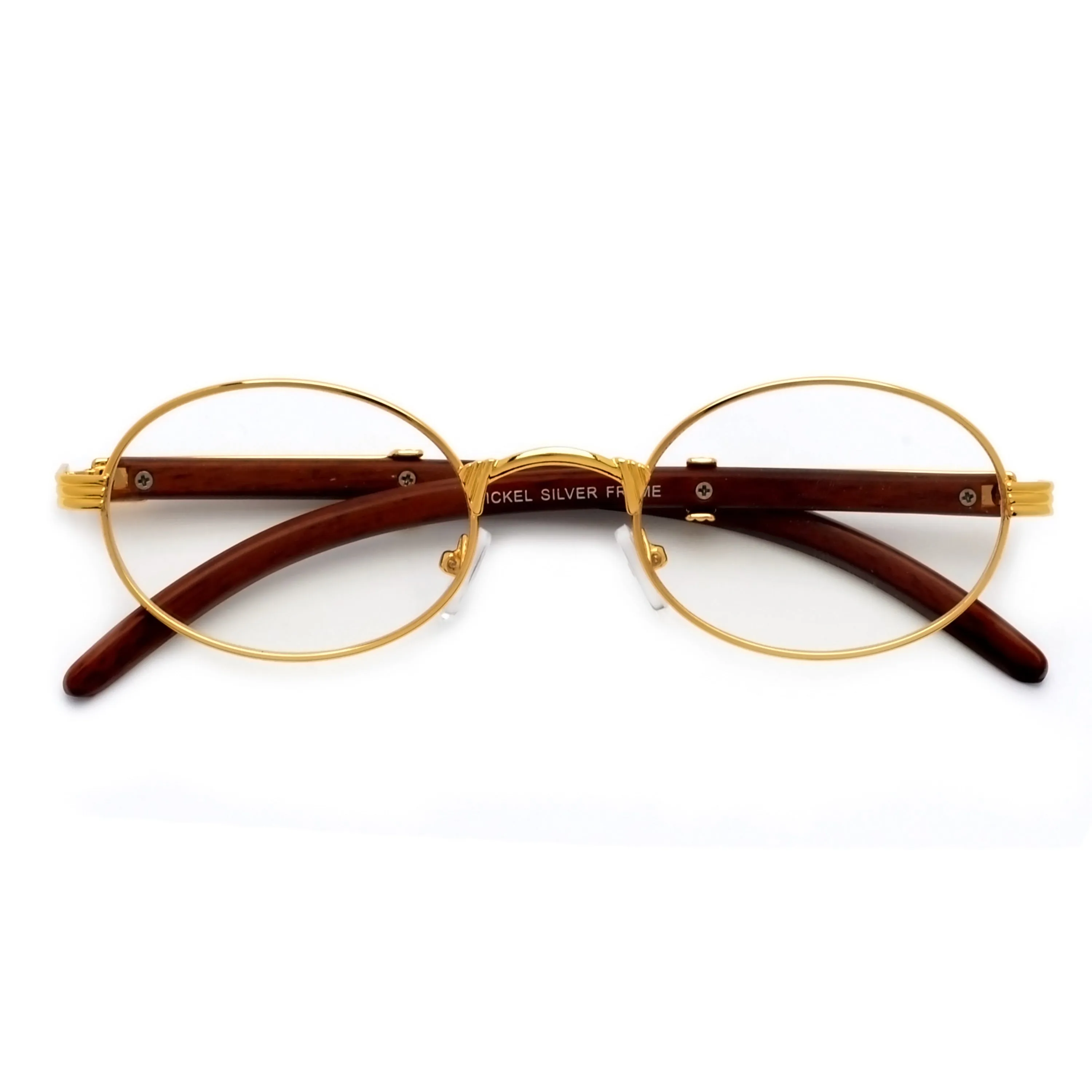 Vintage High Fashion Wood Temple Clear Oval Eyewear