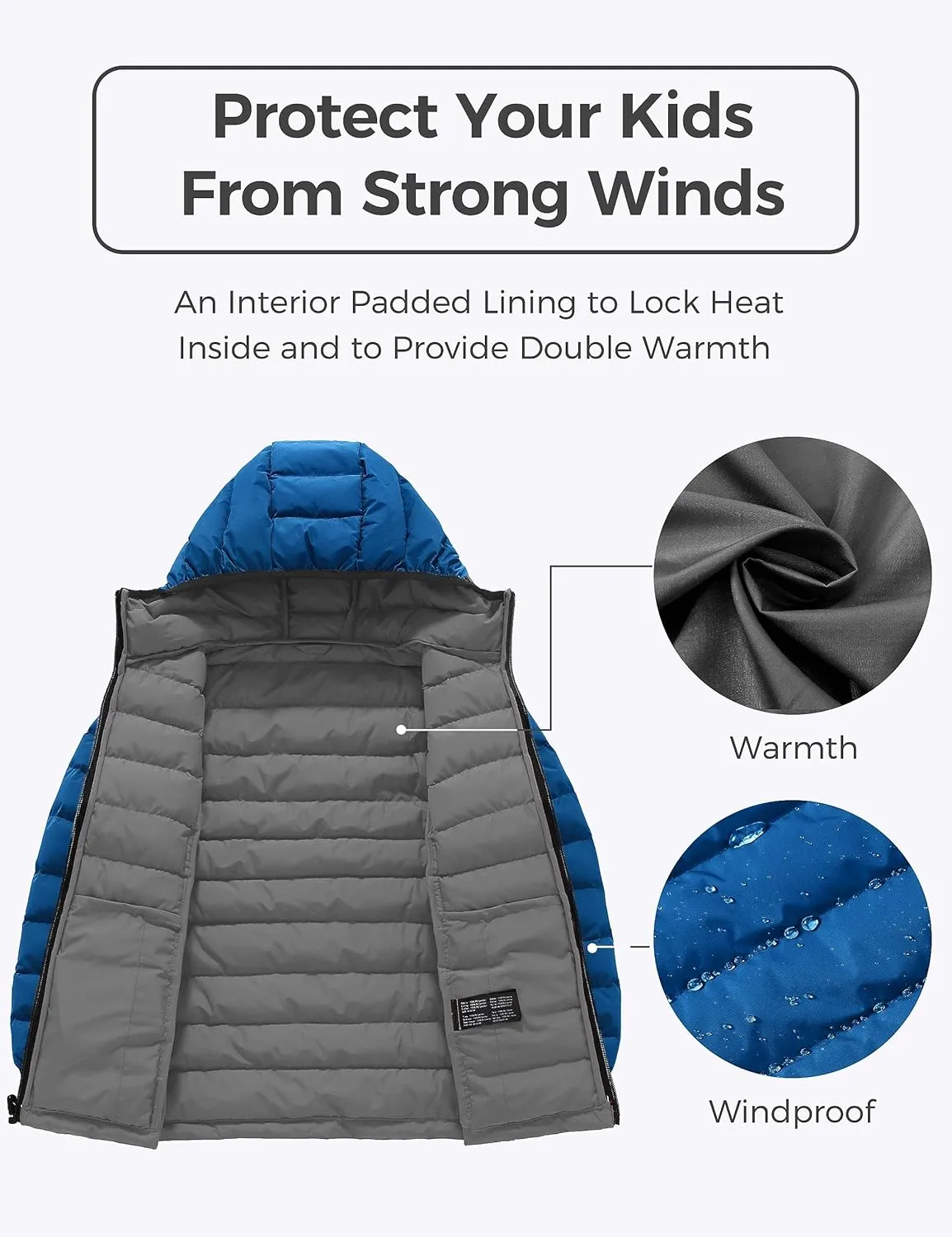 wantdo Boys' Winter Coat Lightweight Puffer Jacket Waterproof Outerwear Hooded
