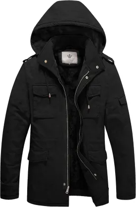 WenVen Men's Winter Military Thicken Parka Jacket Warm Coat with Removable Hood