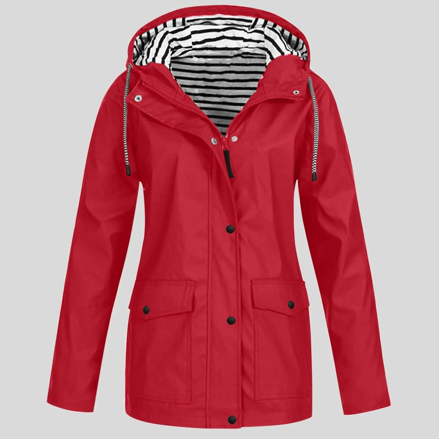 Windbreaker Jacket Women Plus Size Button Down Waterproof Raincoat With Hood Outdoor Travel Hiking Long Trench Coat