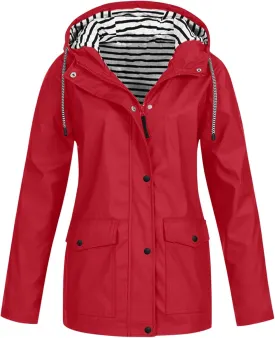 Windbreaker Jacket Women Plus Size Button Down Waterproof Raincoat With Hood Outdoor Travel Hiking Long Trench Coat