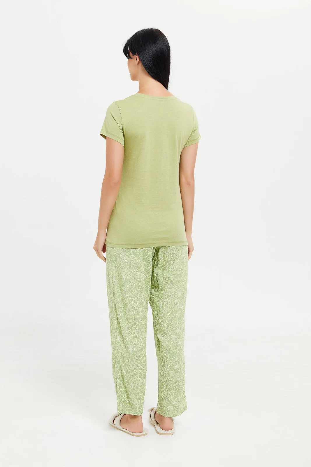 Women Green Printed Pajama Set (2 Piece)