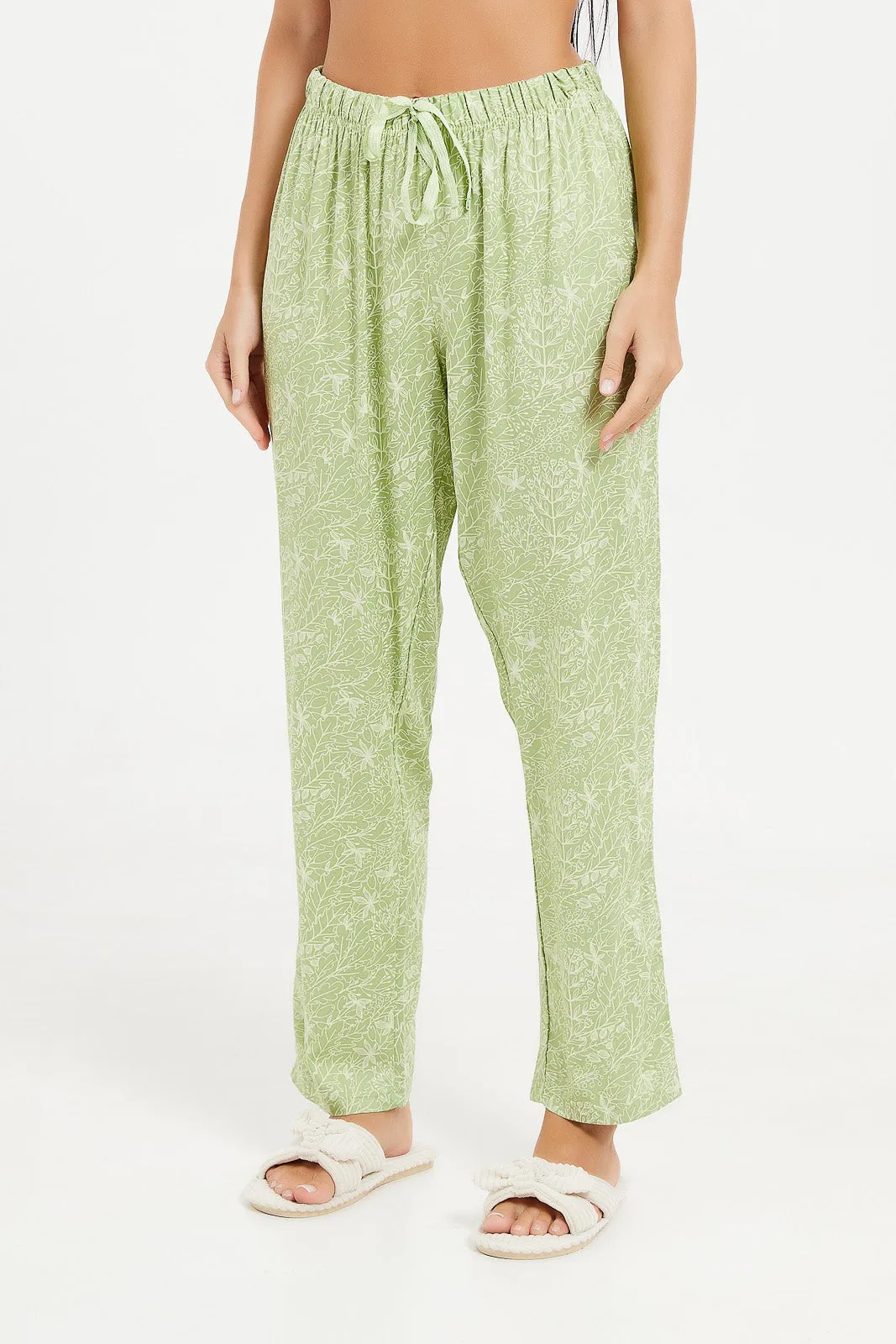 Women Green Printed Pajama Set (2 Piece)