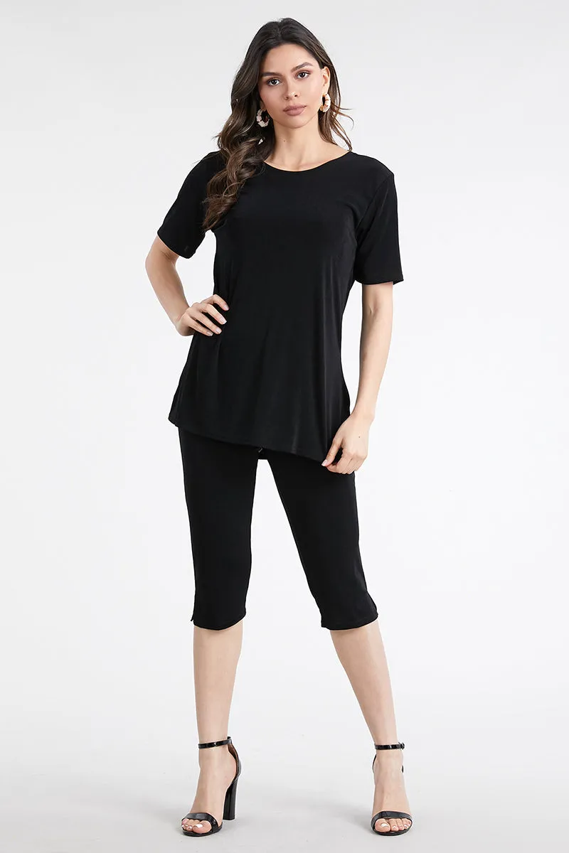 Women's Stretchy Capri Pant Set Short Sleeve-9003BN-SRS1