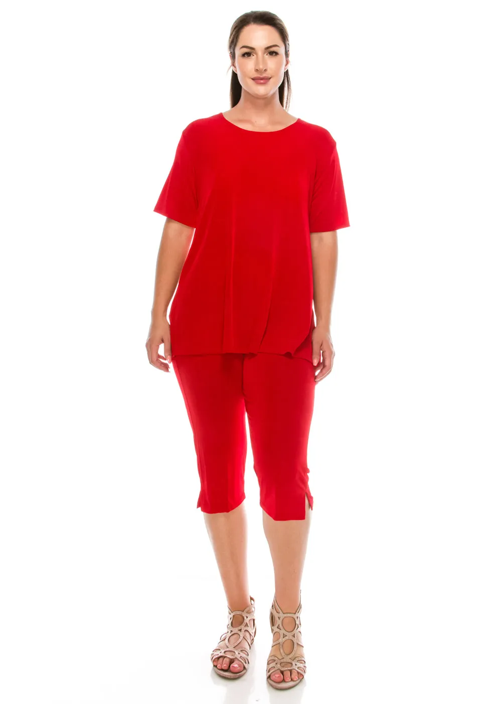 Women's Stretchy Capri Pant Set Short Sleeve-9003BN-SRS1