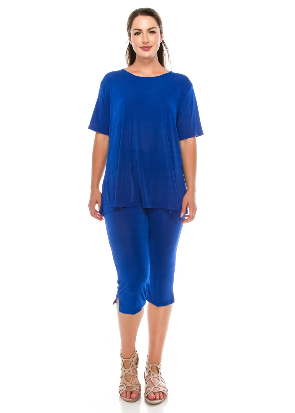 Women's Stretchy Capri Pant Set Short Sleeve-9003BN-SRS1