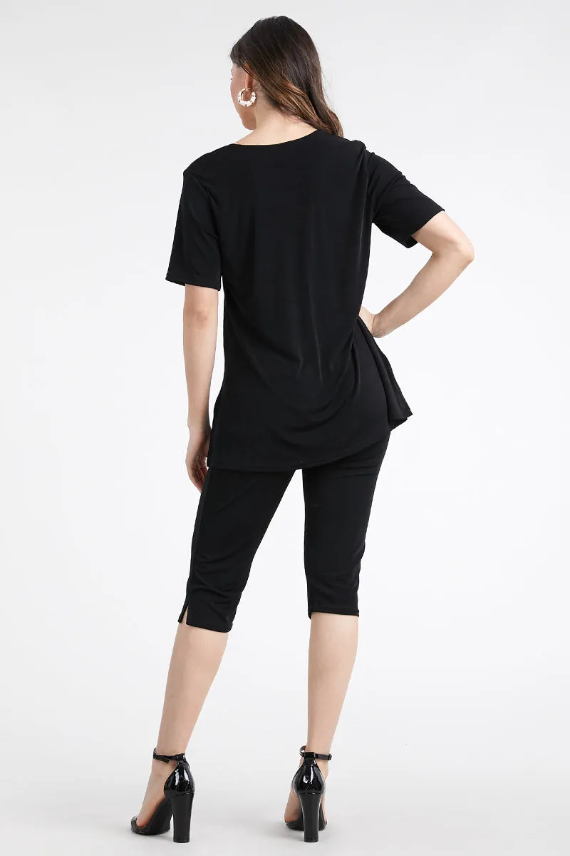 Women's Stretchy Capri Pant Set Short Sleeve-9003BN-SRS1