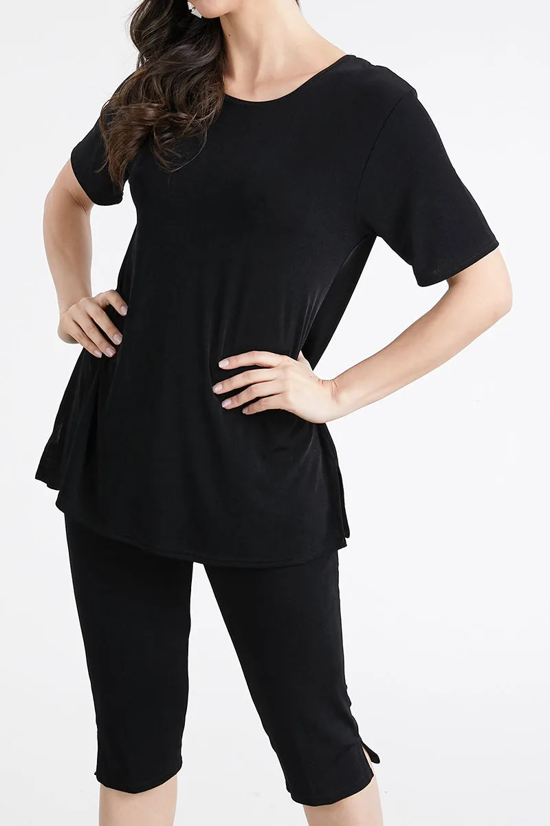 Women's Stretchy Capri Pant Set Short Sleeve-9003BN-SRS1