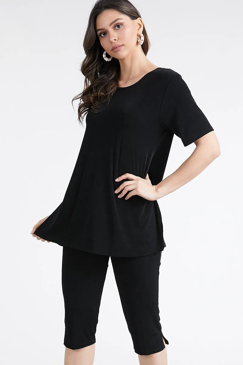 Women's Stretchy Capri Pant Set Short Sleeve-9003BN-SRS1